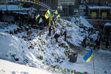Orange revolution on the Maidan in Kyiv, Ukraine. Street riots and protests. January 2014
