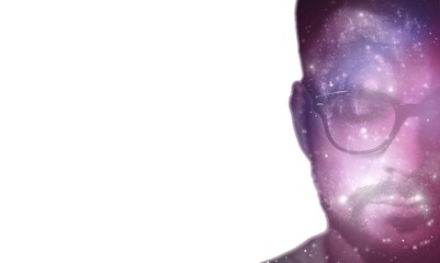 Young man with cosmos inside head, Psychology concept.