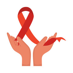 hands with hiv awareness ribbon - obrazy, fototapety, plakaty