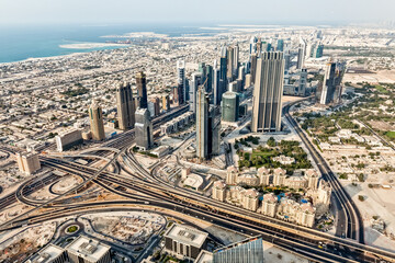 Fototapeta na wymiar Panoramic top view of Dubai in UAE. Modern arab city architecture