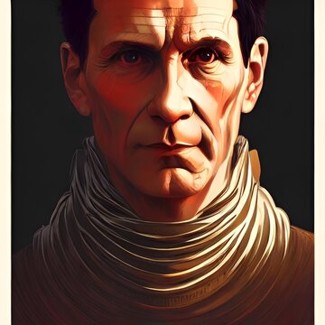 Munich, Germany, 01.11.2022: Illustrated Portrait of Julius Cesar, emperor of Rome. High quality illustration