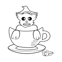 coffe cup with cat coloring page