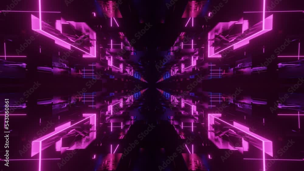 Poster glow sci fi symmetrical construction. vj loop trendy neon tunnel. hi tech neon tunel. sci-fi flight 