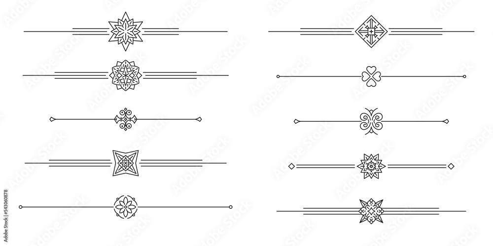 Poster set of 10 decorative vector mono line style text dividers
