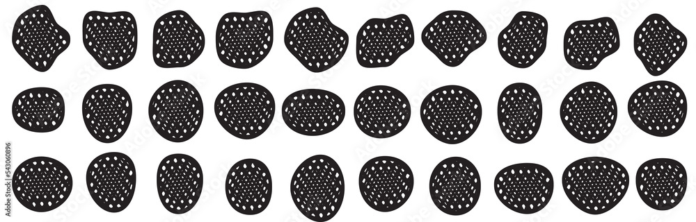 Poster set of 30 blob shapes. collection of abstract vector stains for your design. different drops in mode