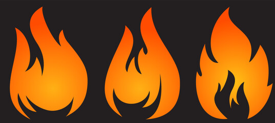 Set of 3 vector fires for your design on a black background.