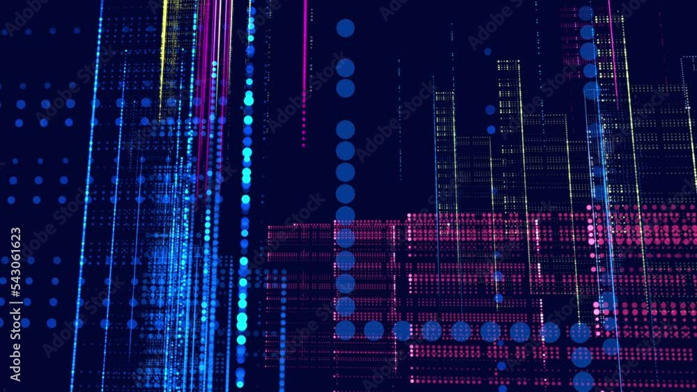 Poster lines form hologram information blocks. vj loop abstract sci-fi bg glow particles form lines, colomn