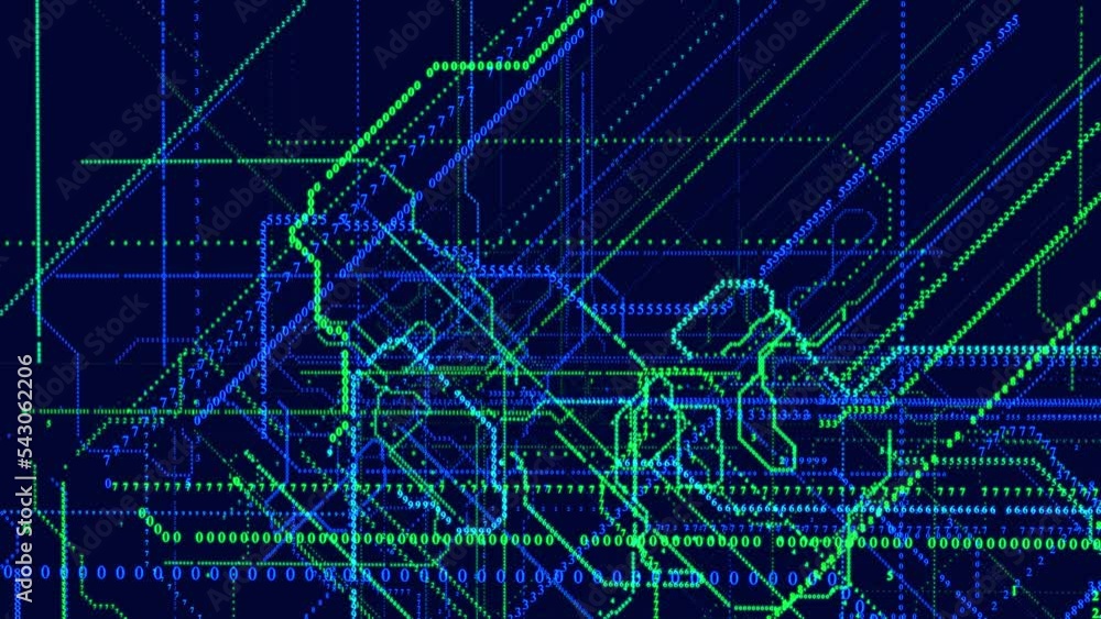 Aufkleber symbols form lines, lines form grid. vj loop hologram abstract bg blue green sci fi theme, informati