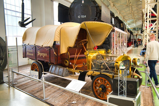 SPEYER, GERMANY - OCTOBER 2022: retro antique truck Gaggenau 1909 in the Technikmuseum Speyer