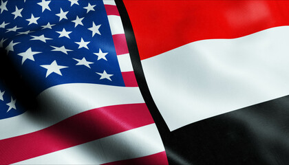 Yemen and USA Merged Flag Together A Concept of Realations