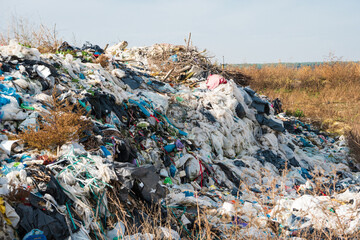 A pile of plastic bags. Plastic processing. Environmental disaster. Landfill