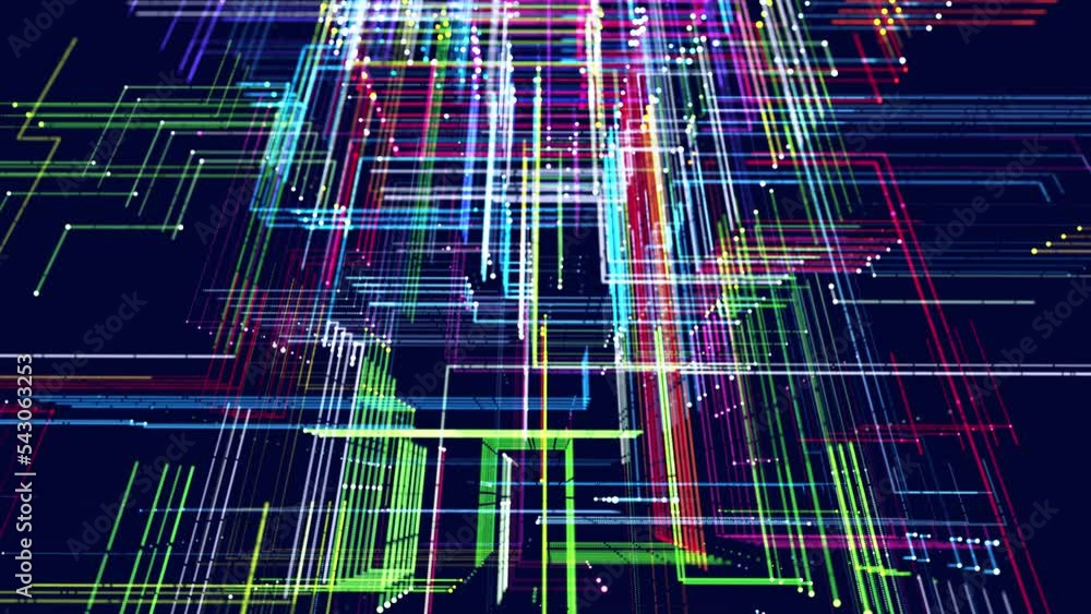 Poster Lines form hologram information blocks, ai construction light grid, info concept lines and nodes. Big data fields. Hi-tech info technology. vj loop abstract background sci fi theme