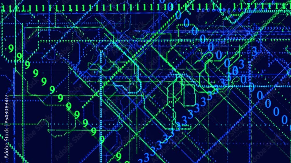 Poster symbols form lines, lines form grid. vj loop hologram abstract bg blue green sci fi theme, informati