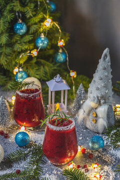 Festive Christmas or New Year Frosted Mistletoe Margarita