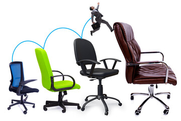 Promotion concept with businessman and chairs