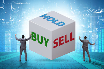 Trader with three options of buy sell and hold