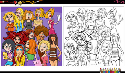 funny comic women characters group coloring page