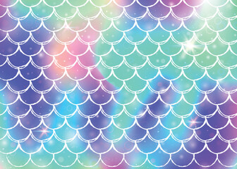 Kawaii mermaid background with princess rainbow scales pattern.