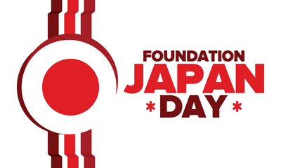 Japan Foundation Day. Japanese national happy holiday, celebrated annual in February 11. Japanese flag. Patriotic elements. Poster, card, banner and background. Vector illustration