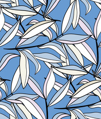 Abstract Stylish Vector Leaves Trendy Fashion Colors Seamless Pattern Perfect for Allover Fabric Print or Wrapping Paper Natural Background