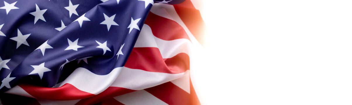 Banner with United States National Flag and White Copy Space. Good for Independence or Veterans day web concept.