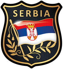 Serbia Flag Shield Patch Isolated On Transparent. Premium Quality EPS 10.