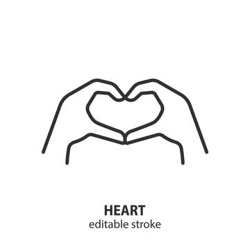Hands making heart sign line icon. Hands in heart form vector symbol. Editable stroke.