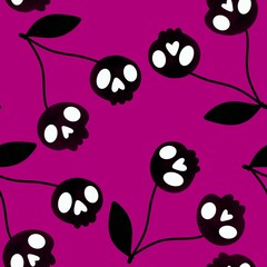 Halloween fruit cartoon seamless cherry skulls pattern for wrapping paper and fabrics and linens and packaging