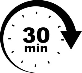 30 min timer. Stopwatch symbol in png. Countdown sign. 30 minutes clock