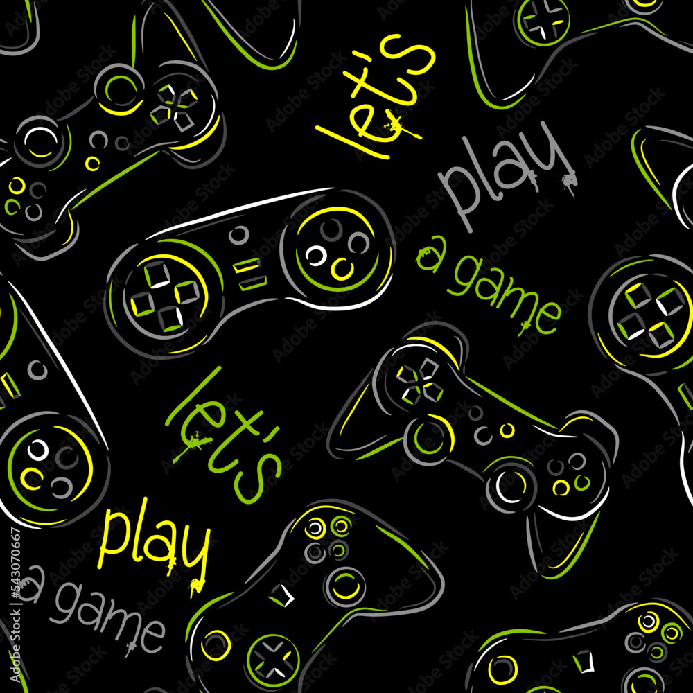 Poster seamless abstract pattern with colorful silhouettes joystick game. background for boys.