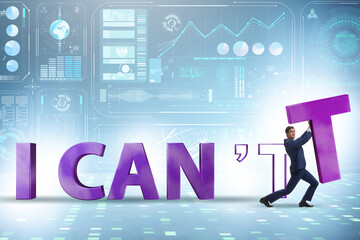 Determination concept with businessman and letters