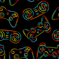Seamless abstract pattern with colorful silhouettes joystick game. Background for boys. © artlavi_design