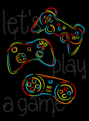 Illustration print for t-shirt with game joystick. Vector illustration