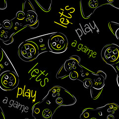 Seamless abstract pattern with colorful silhouettes joystick game. Background for boys. © artlavi_design