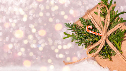 Christmas presents close-up on defocus light background