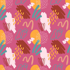 Abstract seamless pattern in trendy style with geometric elements, textures. Vector background.