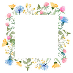 Watercolor floral frame with wildflowers
