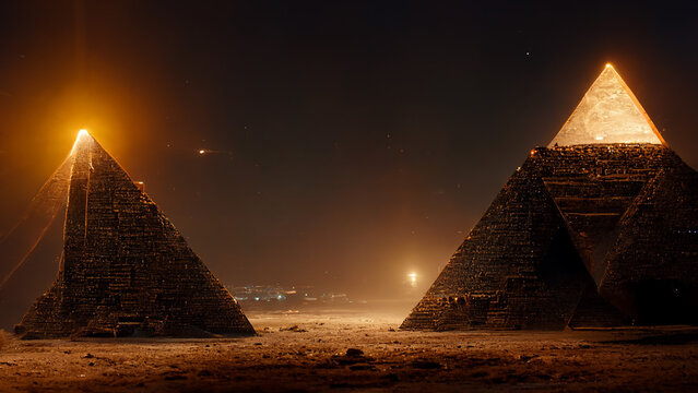 Pyramids of Giza At Night Abstract Design  