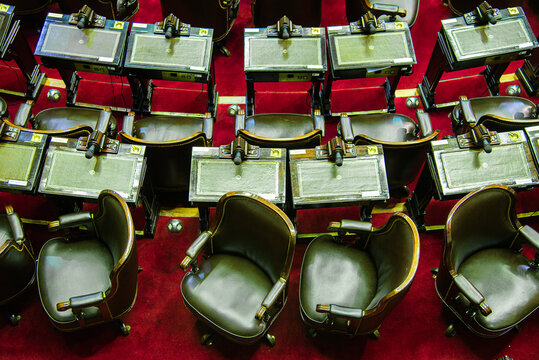 Empty chairs in Argentina's National Congress, Buenos Aires