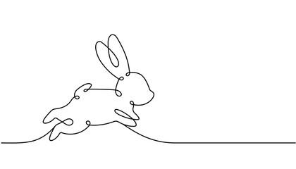 Jumping rabbit one line continuous drawing. Hare continuous one line illustration. Chinese Lunar Year 2023. Year of the Rabbit. Vector illustration.