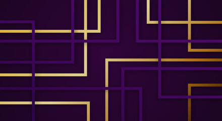 Abstract 3D Geometric Square Stripes Lines Paper cut Background with Dark Purple and Gold Colors Realistic Decoration Pattern