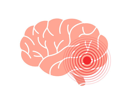 Human brain pain symbol. Brain ache icon. Vector illustration. Human body ache pain dot