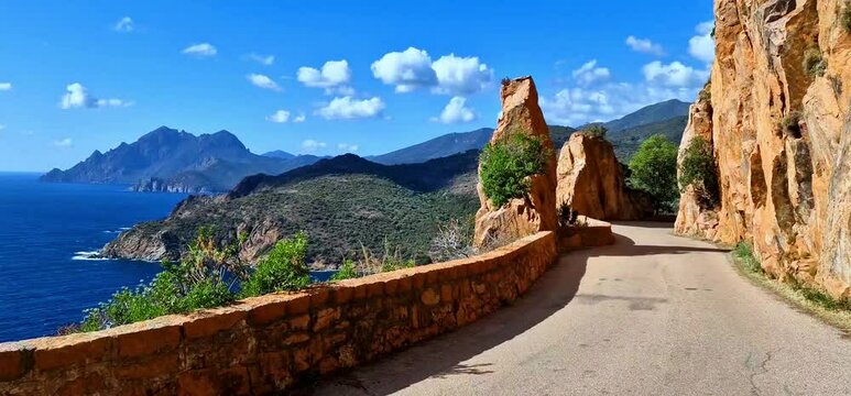 Corsica, France. Amazing red rocks of Calanques de Piana. famous route and travel destination in west coast of the island in gulf of Porto
