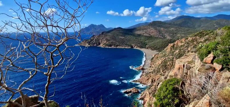 Corsica, France. Amazing red rocks of Calanques de Piana. famous route and travel destination in west coast of the island in gulf of Porto
