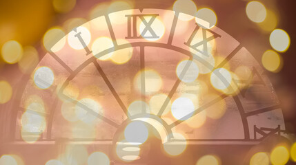 abstract background with christmas bokeh and clock face
