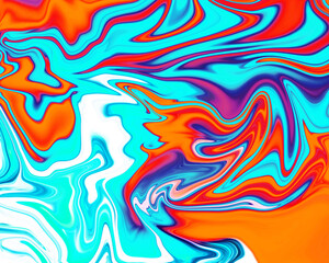 Hand Painted Background With Mixed Liquid Blue Orange Paints. Abstract Fluid Acrylic Painting. Marbled Colorful Abstract Background. Liquid Marble Pattern.
