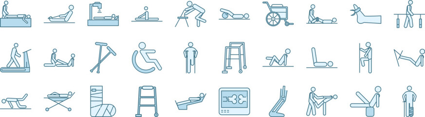 Physiotherapy of legs icons collection vector illustration design