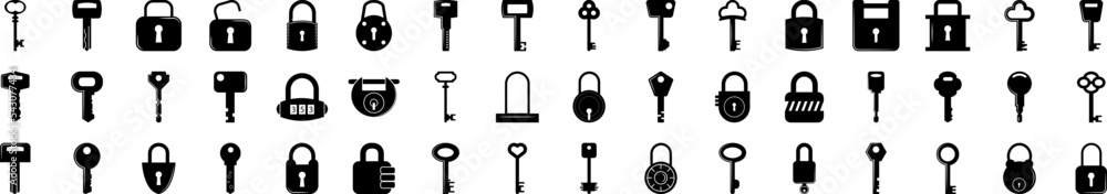 Poster lock and keys icons collection vector illustration design