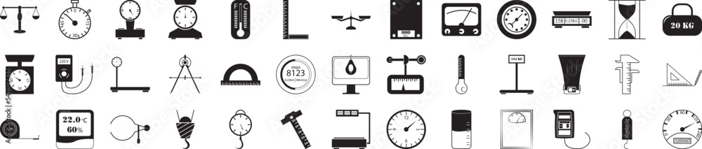 Poster measuring elements icons collection vector illustration design