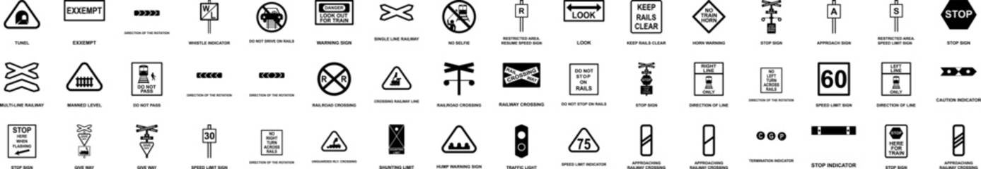 Railway warnings icons collection vector illustration design